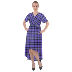 Blue Tartan Plaid 1 Front Wrap High Low Dress by dressshop