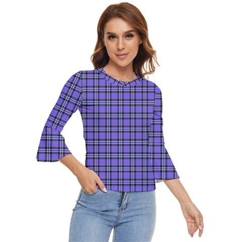 Blue Tartan Plaid 1 Bell Sleeve Top by dressshop