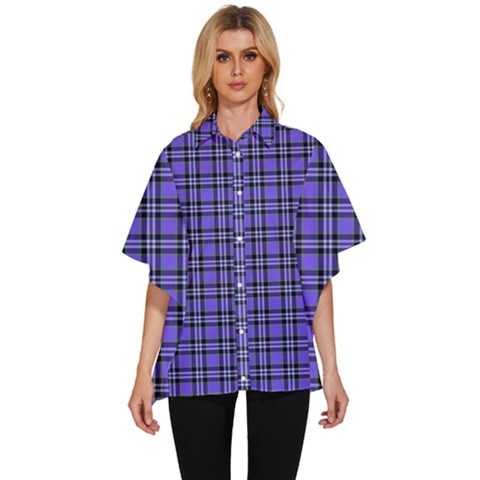 Blue Tartan Plaid 1 Women s Batwing Button Up Shirt by dressshop