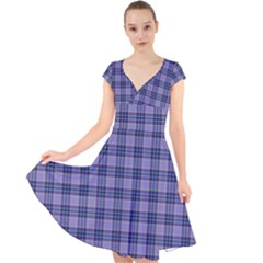 Purple Plaid Tartan 1 Cap Sleeve Front Wrap Midi Dress by dressshop