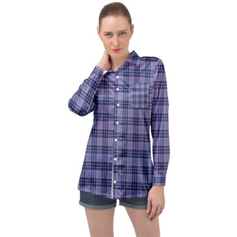 Purple Plaid Tartan 1 Long Sleeve Satin Shirt by dressshop