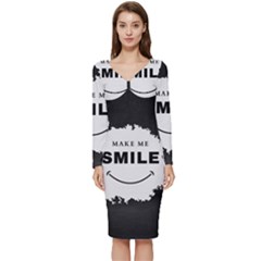 Black And White Simple Make Me Smile T Shirt 20250203 014057 0000 Long Sleeve V-neck Bodycon Dress  by Cowcow2005