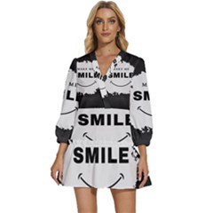 Black And White Simple Make Me Smile T Shirt 20250203 014057 0000 V-neck Placket Mini Dress by Cowcow2005