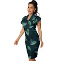 Foliage Vintage Frill Sleeve V-Neck Bodycon Dress View2