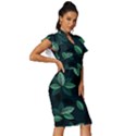 Foliage Vintage Frill Sleeve V-Neck Bodycon Dress View3