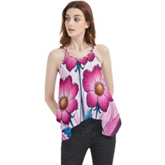 Fantasy Pink Flowers Stained Glass Flowy Camisole Tank Top by Grandong