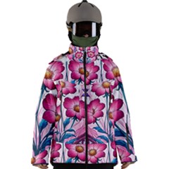 Fantasy Pink Flowers Stained Glass Men s Zip Ski And Snowboard Waterproof Breathable Jacket by Grandong