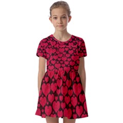 Valentines Day Hearts Pattern Love Red Kids  Short Sleeve Pinafore Style Dress by Maspions