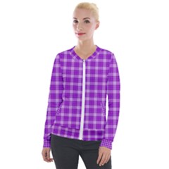 Purple Plaid Tartan 3 Velvet Zip Up Jacket by dressshop