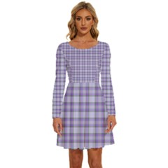 Purple Plaid Tartan 2 Long Sleeve Wide Neck Velvet Dress by dressshop