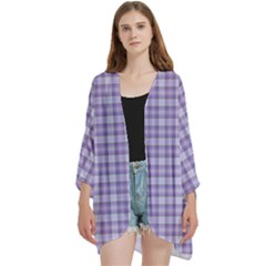 Purple Plaid Tartan 2 Open Front 3/4 Sleeve Batwing Chiffon Cardigan Kimono by dressshop