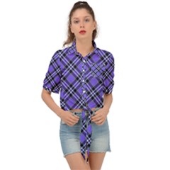 Blue Tartan Plaid 1 Diagonal Tie Front Shirt  by dressshop