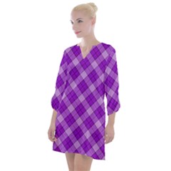 Purple Plaid Tartan 3 Diagonal (2) Open Neck Shift Dress by dressshop