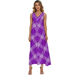 Purple Plaid Tartan 3 Diagonal (2) V-neck Sleeveless Wide Leg Pants Overalls by dressshop