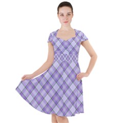 Purple Plaid Tartan 2 Diagonal Cap Sleeve Midi Dress by dressshop