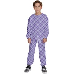 Purple Plaid Tartan 2 Diagonal Kids  Sweatshirt Set by dressshop