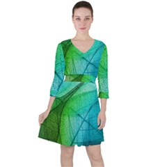 Texture Green Leaf Abstraction 3d Quarter Sleeve Ruffle Waist Dress by Salmanaz77