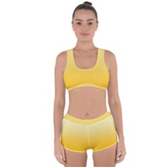 Cream Yellow To Amber Orange Linear Gradient Racerback Boyleg Bikini Set by GradientsOmbre