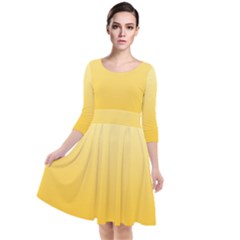 Cream Yellow To Amber Orange Linear Gradient Quarter Sleeve Waist Band Dress by GradientsOmbre