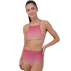 Crimson Red To Cream Yellow Linear Gradient Halter Tankini Set by GradientsOmbre