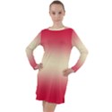 Crimson Red To Cream Yellow Bilinear Gradient Long Sleeve Hoodie Dress View1