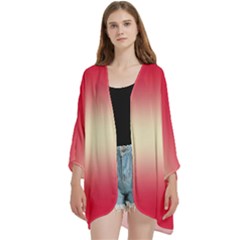 Crimson Red To Cream Yellow Bilinear Gradient Open Front 3/4 Sleeve Batwing Chiffon Cardigan Kimono by GradientsOmbre