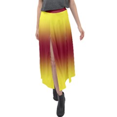 Electric Yellow To Burgundy Red Bilinear Gradient Velour Split Maxi Skirt by GradientsOmbre