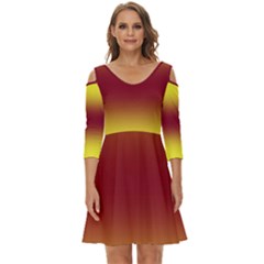 Electric Yellow To Burgundy Red Bilinear Gradient Shoulder Cut Out Zip Up Dress by GradientsOmbre