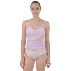 Cream Yellow To Pink Lace Bilinear Gradient Sweetheart Tankini Set by GradientsOmbre