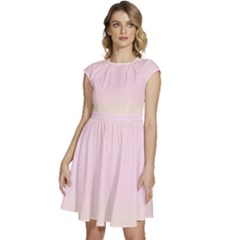 Cream Yellow To Pink Lace Bilinear Gradient Cap Sleeve High Waist Dress by GradientsOmbre