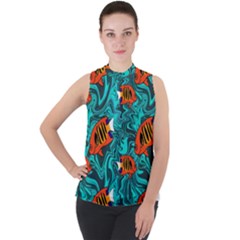 Flame Swirls Mock Neck Chiffon Sleeveless Top by SeaworthyClothing