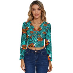 Flame Swirls Long Sleeve V-neck Top by SeaworthyClothing