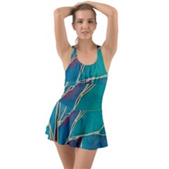 Aqua Batik, Abstract, Colorful Ruffle Top Dress Swimsuit by kyorashop23