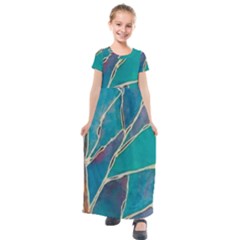 Aqua Batik, Abstract, Colorful Kids  Short Sleeve Maxi Dress by kyorashop23