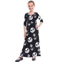 Jack Print, White, Before, Plain, Black, Simple, Christmas Kids  Quarter Sleeve Maxi Dress by kyorashop23