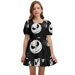 Jack Print, White, Before, Plain, Black, Simple, Christmas Kids  Short Sleeve Dolly Dress by kyorashop23