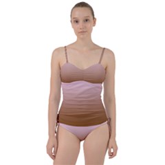 Pink Lace To Chocolate Brown Linear Gradient Sweetheart Tankini Set by GradientsOmbre