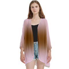 Pink Lace To Chocolate Brown Bilinear Gradient Open Front 3/4 Sleeve Batwing Chiffon Cardigan Kimono by GradientsOmbre