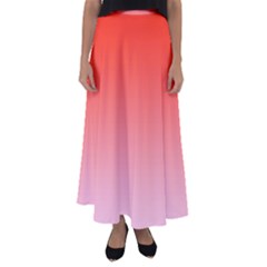 Scarlet Red To Pink Lace Linear Gradient Flared Maxi Skirt by GradientsOmbre