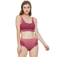 Coral Pink To Burgundy Red Linear Gradient Frilly Bikini Set by GradientsOmbre