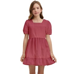 Burgundy Red To Coral Pink Linear Gradient Kids  Short Sleeve Dolly Dress by GradientsOmbre