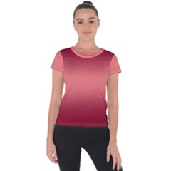 Burgundy Red To Coral Pink Bilinear Gradient Short Sleeve Sports Top  by GradientsOmbre