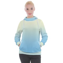 Cream Yellow To Baby Blue Linear Gradient Women s Hooded Pullover by GradientsOmbre