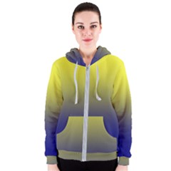 Electric Yellow To Navy Blue Linear Gradient Women s Zipper Hoodie by GradientsOmbre