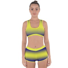Navy Blue To Electric Yellow Bilinear Gradient Racerback Boyleg Bikini Set by GradientsOmbre