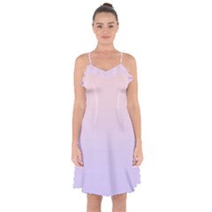 Pale Pink To Pale Violet Linear Gradient Ruffle Detail Chiffon Dress by GradientsOmbre