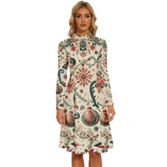 Christmas Tree Snow Long Sleeve Shirt Collar A-line Dress by Bedest