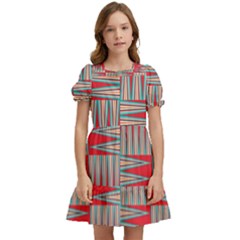 Zigzag Pattern Chevron Red Kids  Puff Sleeved Dress by Bedest