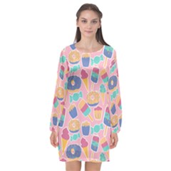 Ice Cream Donut Sweets Candie Long Sleeve Chiffon Shift Dress  by Apenda