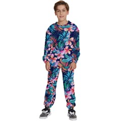 Hawaiian Flowers Hawaii Kids  Sweatshirt Set by Cemarart